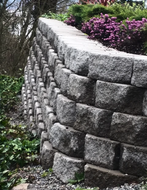 a newly installed retaining wall